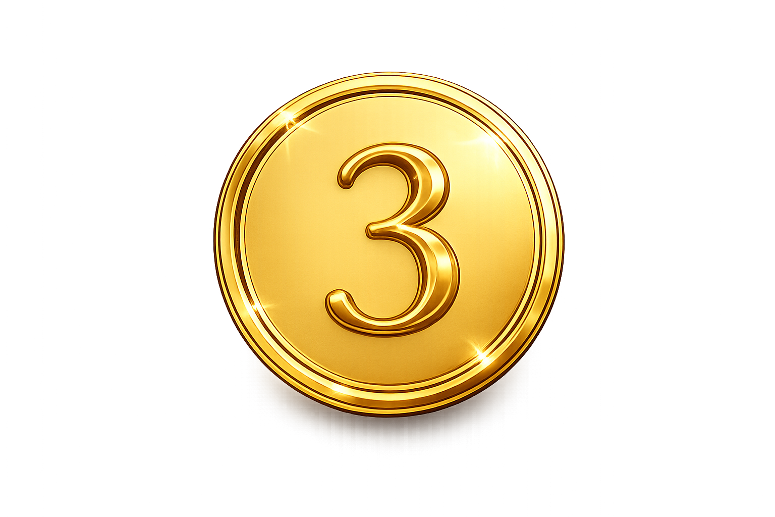 Shiny gold medal with the number 3 embossed in the center.