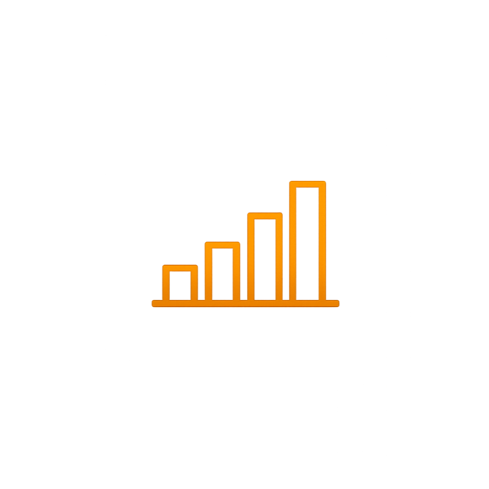A gold bar graph with four vertical bars increasing in height from left to right.