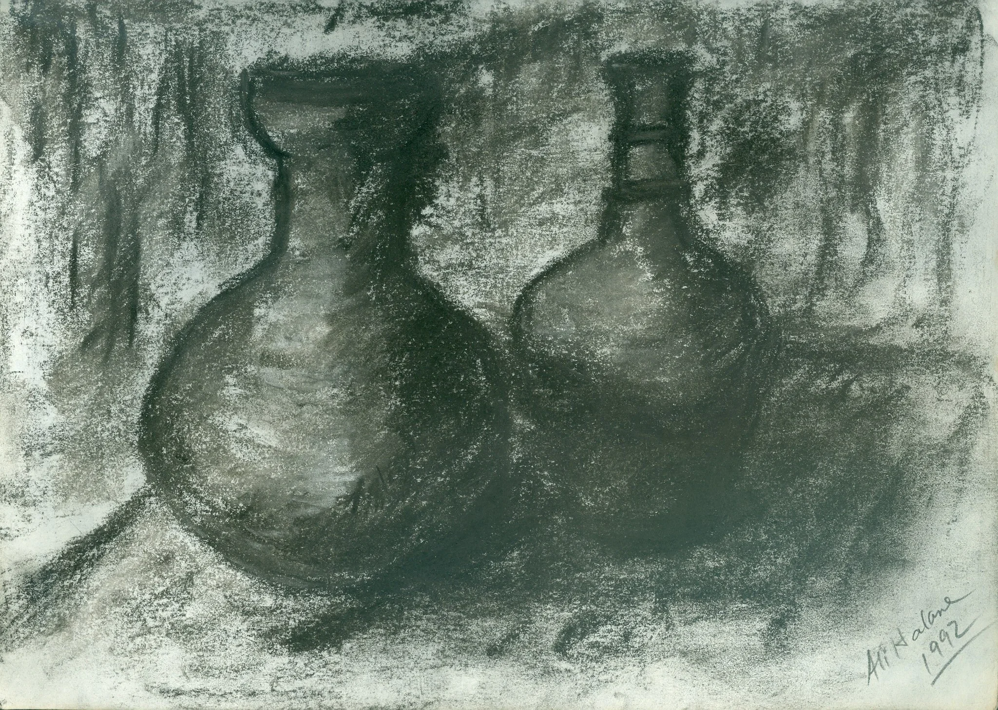  Two Vessels 
 Charcoal Drawing 