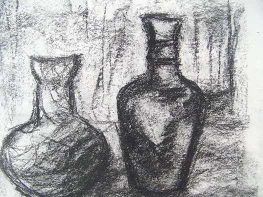  Two Vessels II 
 Charcoal Drawing 