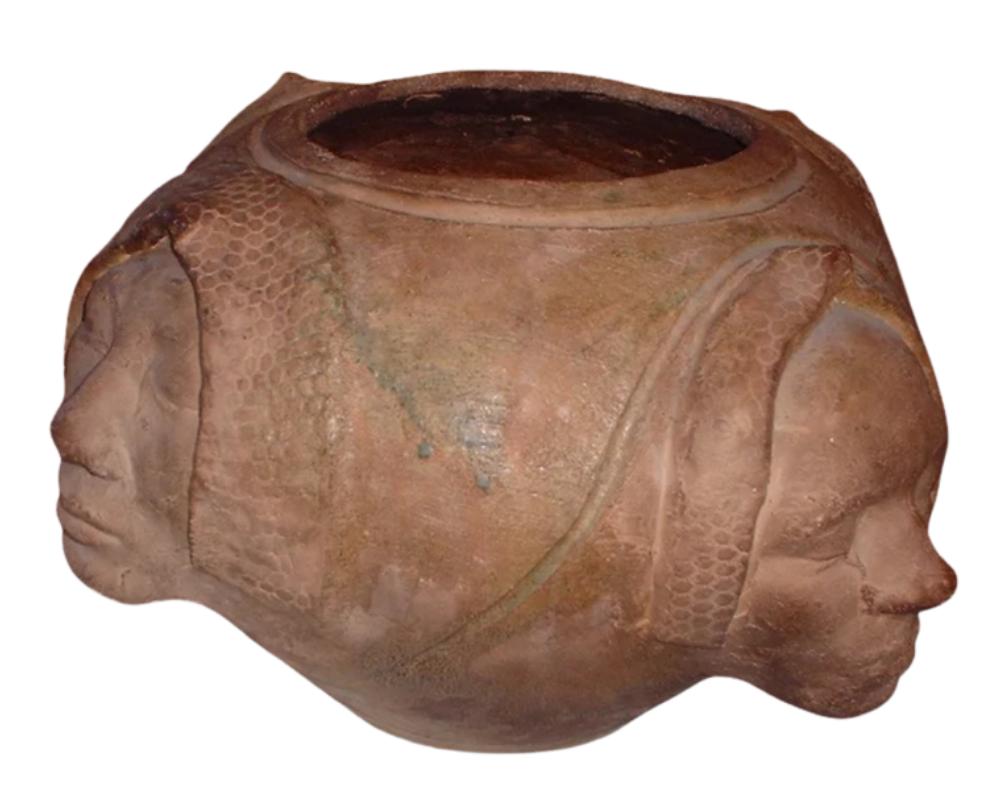 Familiar Faces I 
 Clay, 14 x 14 in 