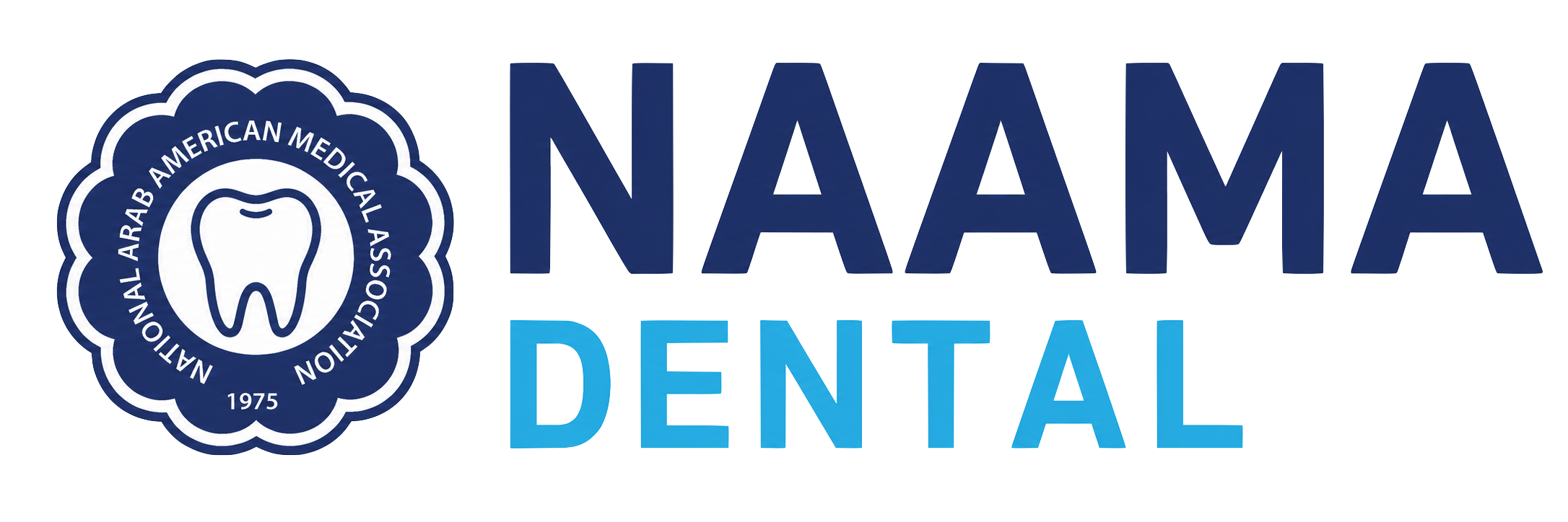 Logo for the NAAMDA Dental Association, featuring a tooth icon and the text 'NAAMDA Dental' in blue.