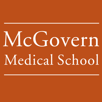 Logo for McGovern Medical School with white text on a brown background.