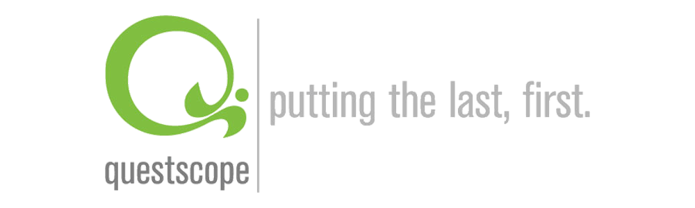 Logo with a green circle and stylized letter 'Q' inside, next to gray blurred text.
