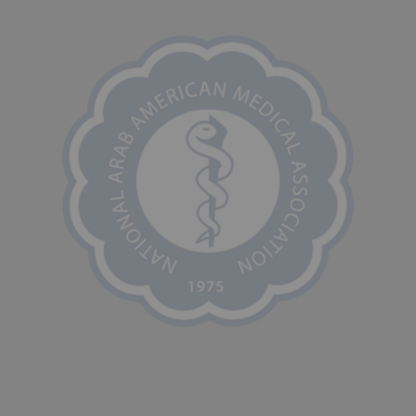 Logo of the National Arab American Medical Association, established in 1975, featuring a snake entwined around a staff.