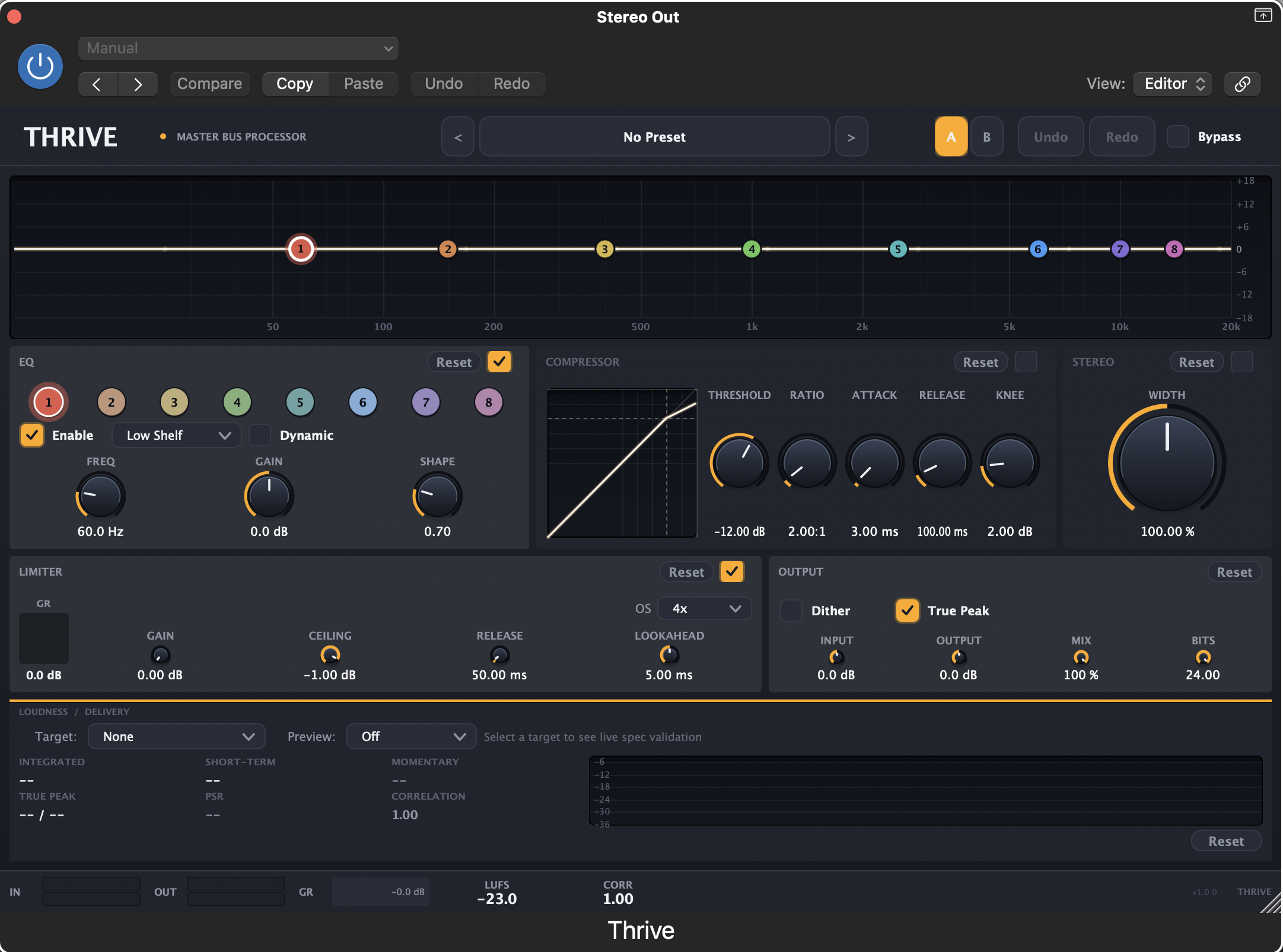 Thrive plugin window — main interface