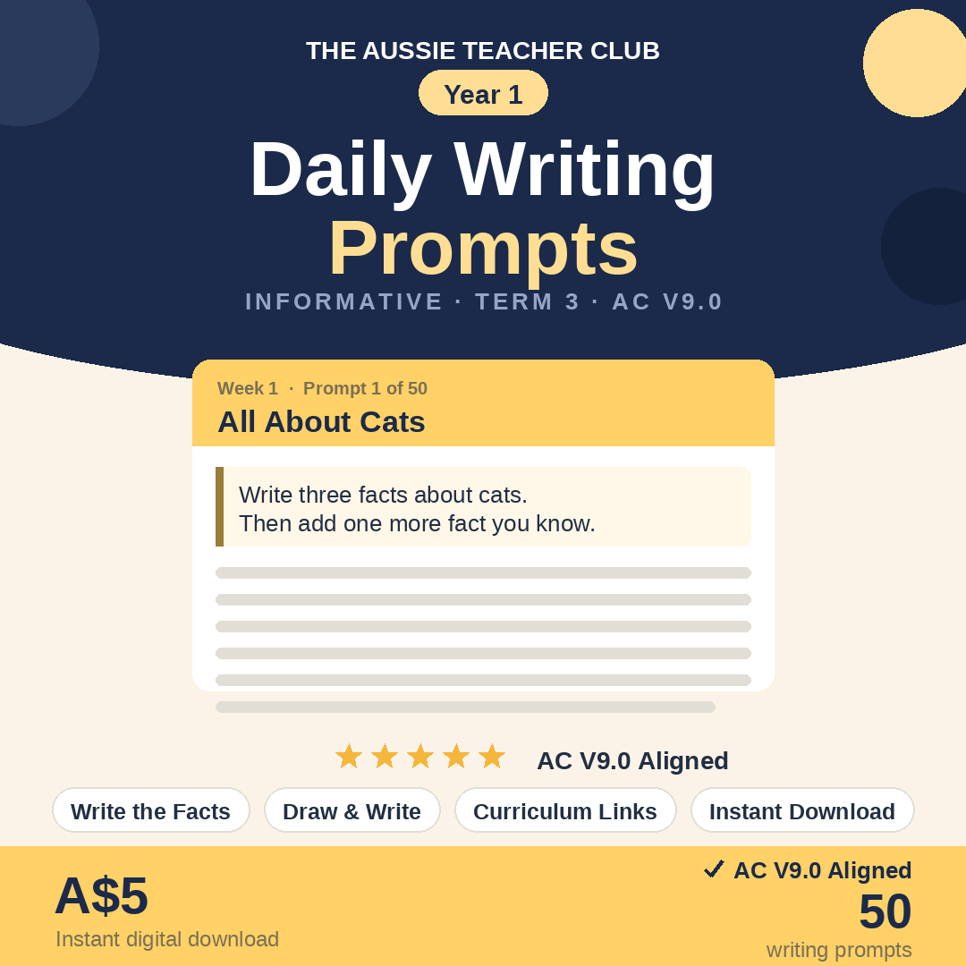 Daily Writing Prompts - Informative - Term 3 - Year 1