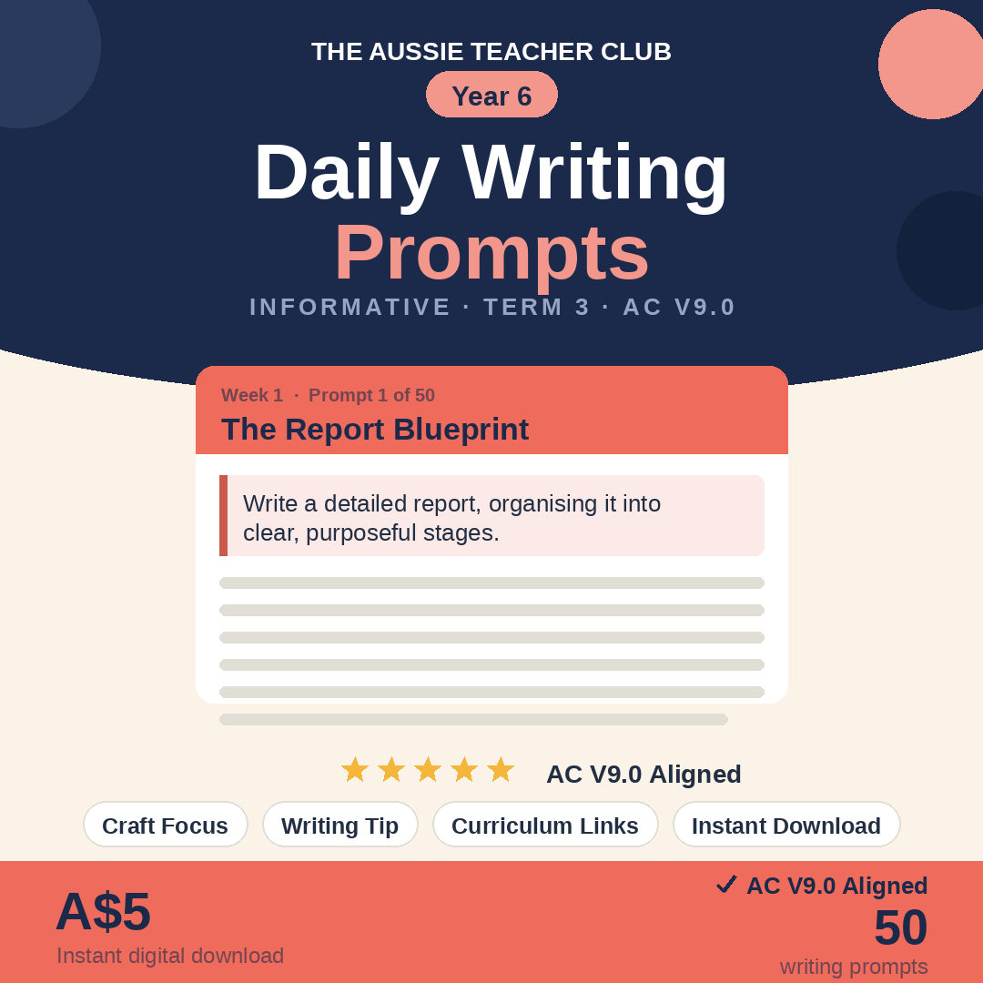 Daily Writing Prompts - Informative - Term 3 - Year 6