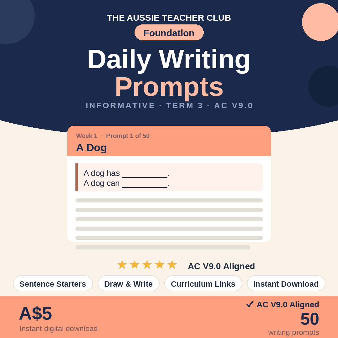 Daily Writing Prompts - Informative - Term 3 - Foundation