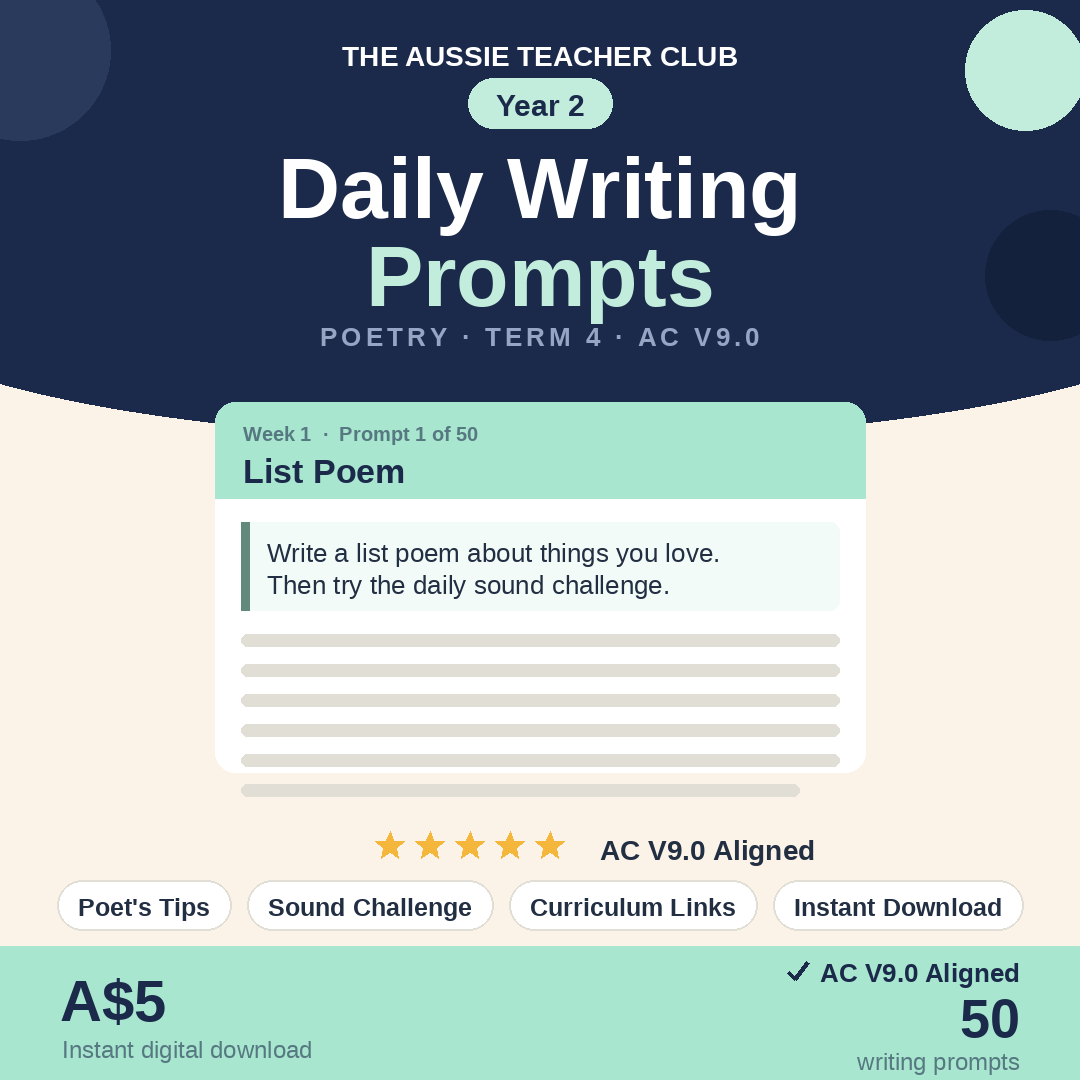 Daily writing prompts - Poetry - Term 4 - Year 2