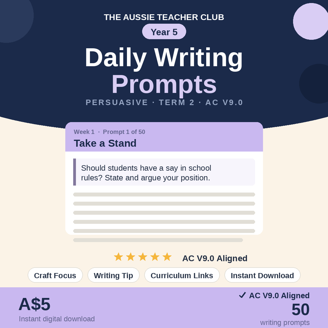 Daily Writing Prompts - Persuasive - Term 2 - Year 5