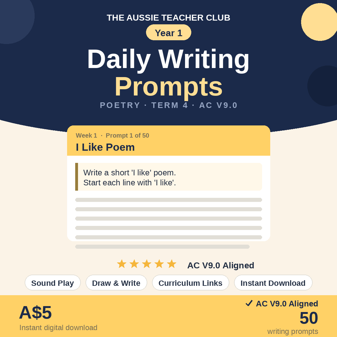 Daily Writing Prompts - Poetry - Term 4 - Year 1