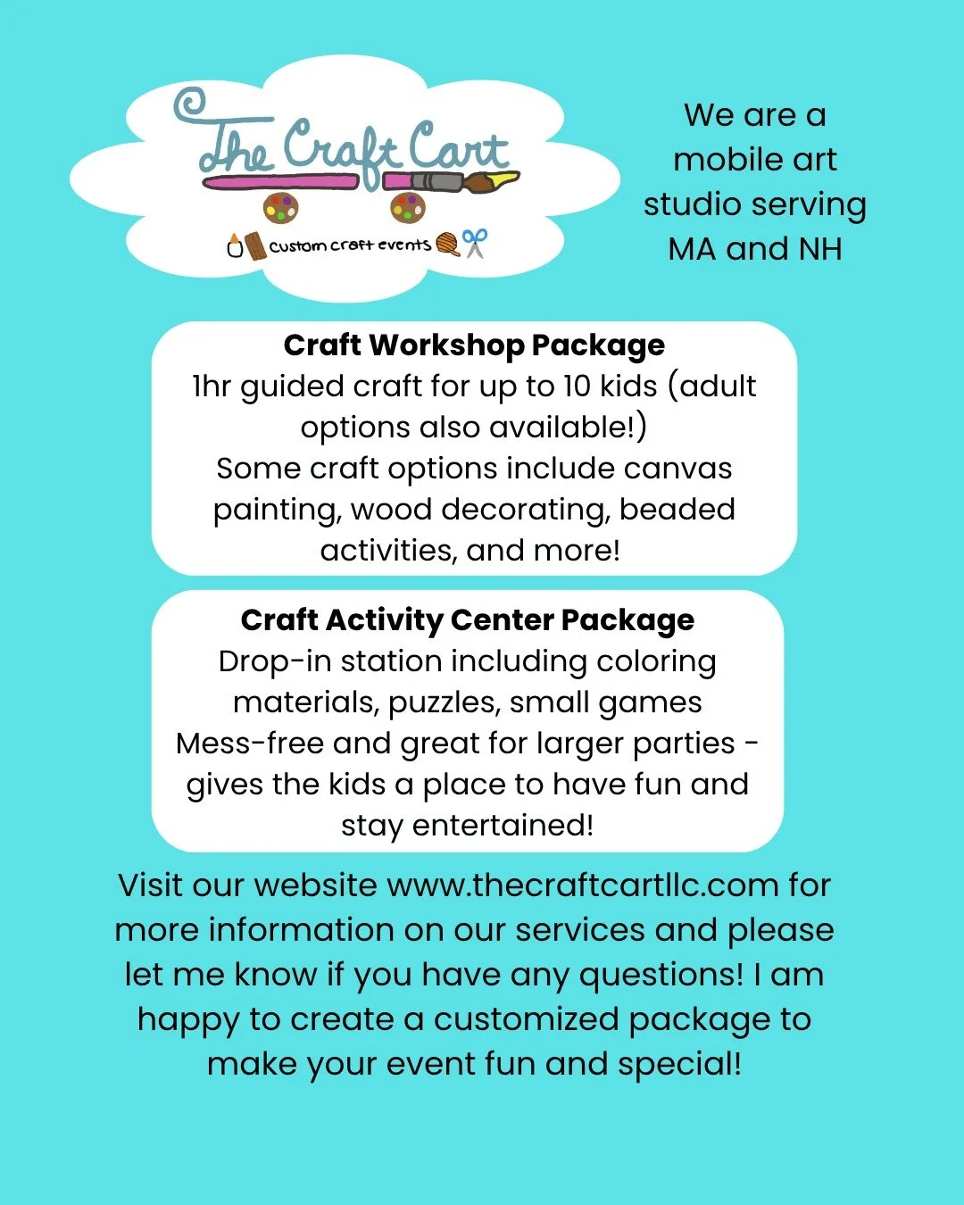 We just launched our new website, and we are ready to get crafty 🎉
Visit us at www.thecraftcartllc.com (link in bio) and check out our services. There are endless options for us to make your event fun and special, so we are happy to create a custom 