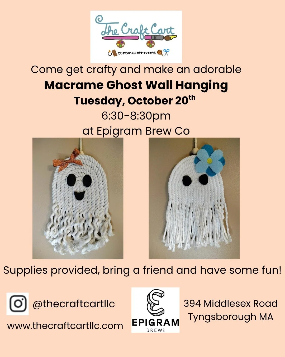 Tickets available on our website!
Go to www.thecraftcartllc.com and navigate to "Pop-Up Event Tickets" to register👻