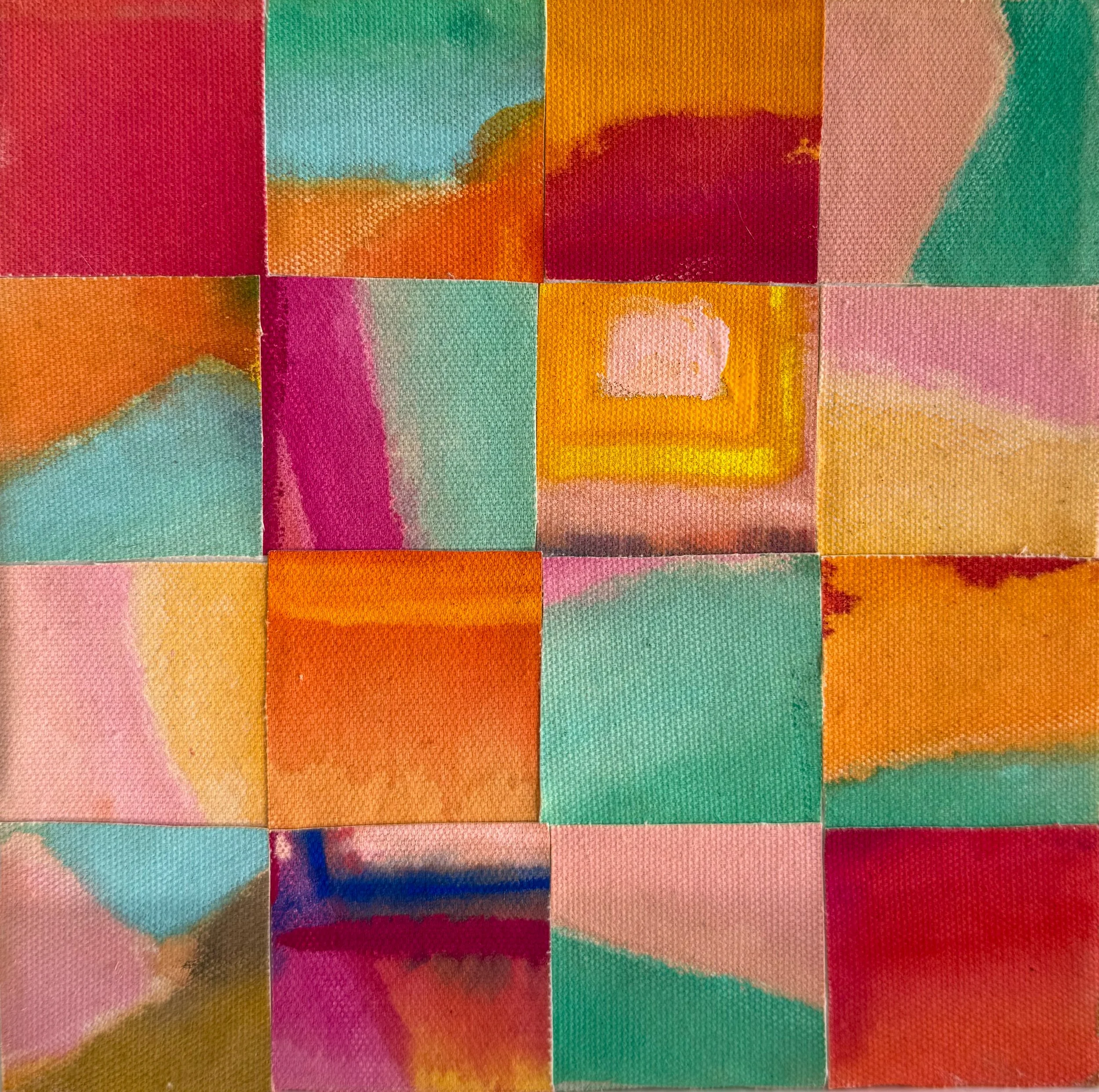 Chromatic Patchwork l, 2025. Gouache on canvas. 8x8