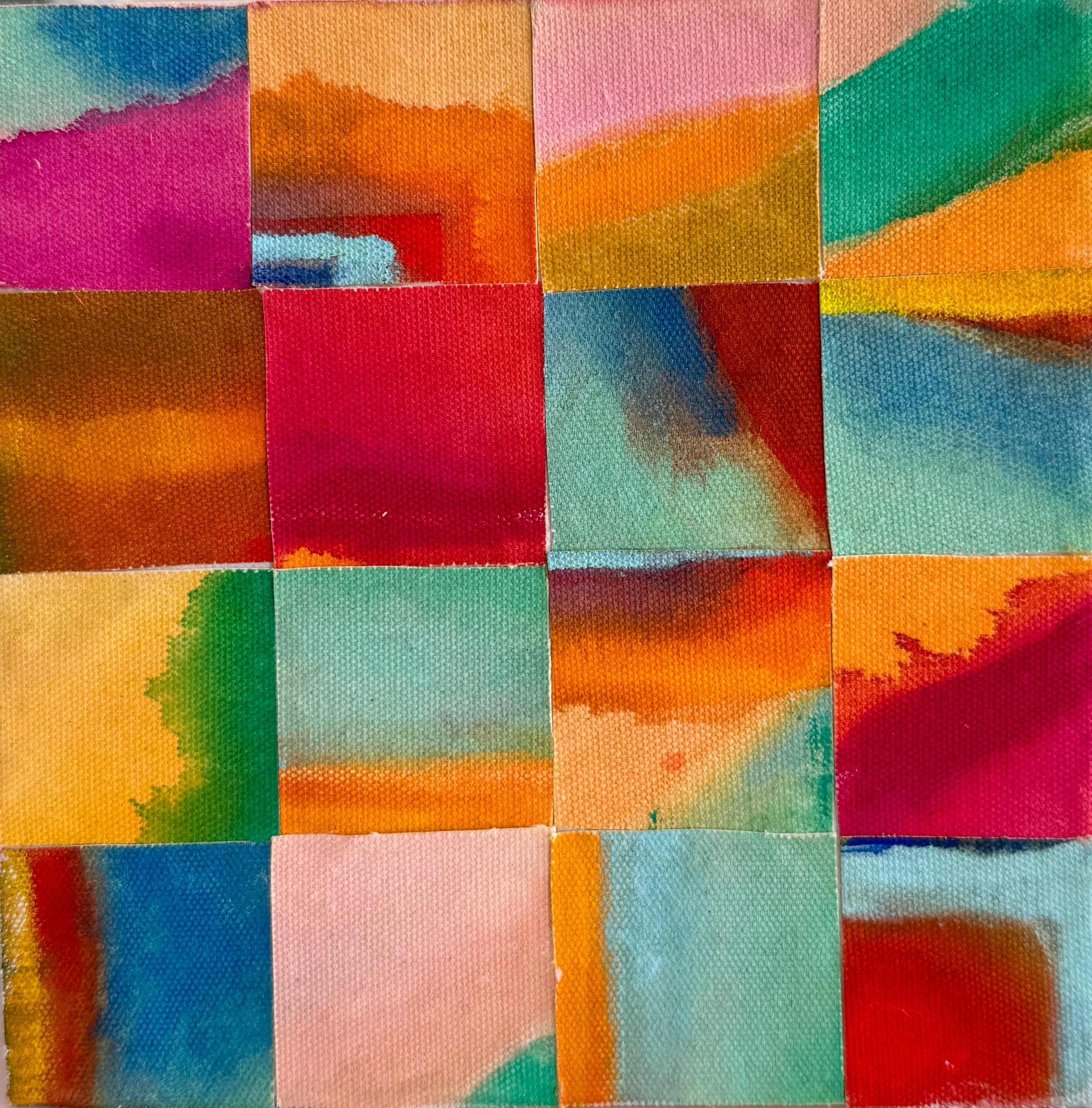 Chromatic Patchwork ll, 2025. Gouache on canvas. 8x8