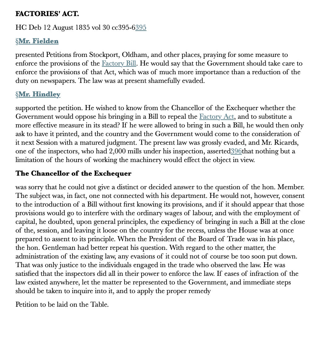 Factories’ Act — 12 August 1835 — Commons