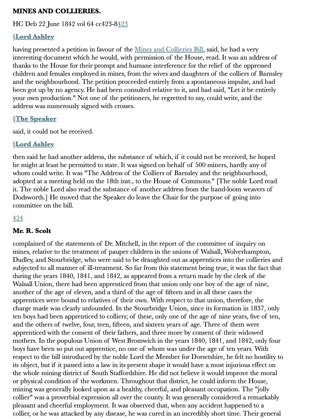 Mines and Collieries — 22 June 1842 — Commons