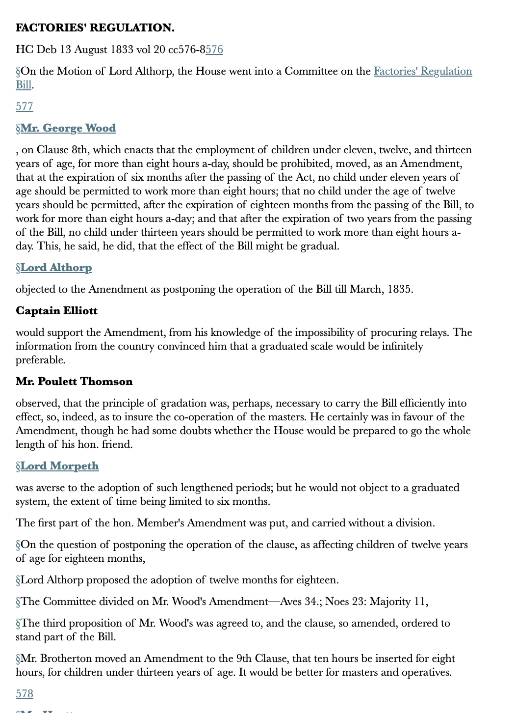 Factories’ Regulation — 13 August 1833 — Commons