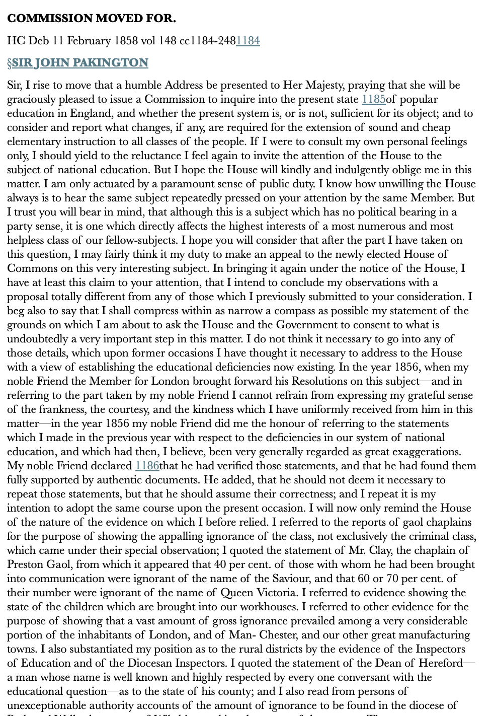 Commission Moved For — 11 February 1858 — Commons