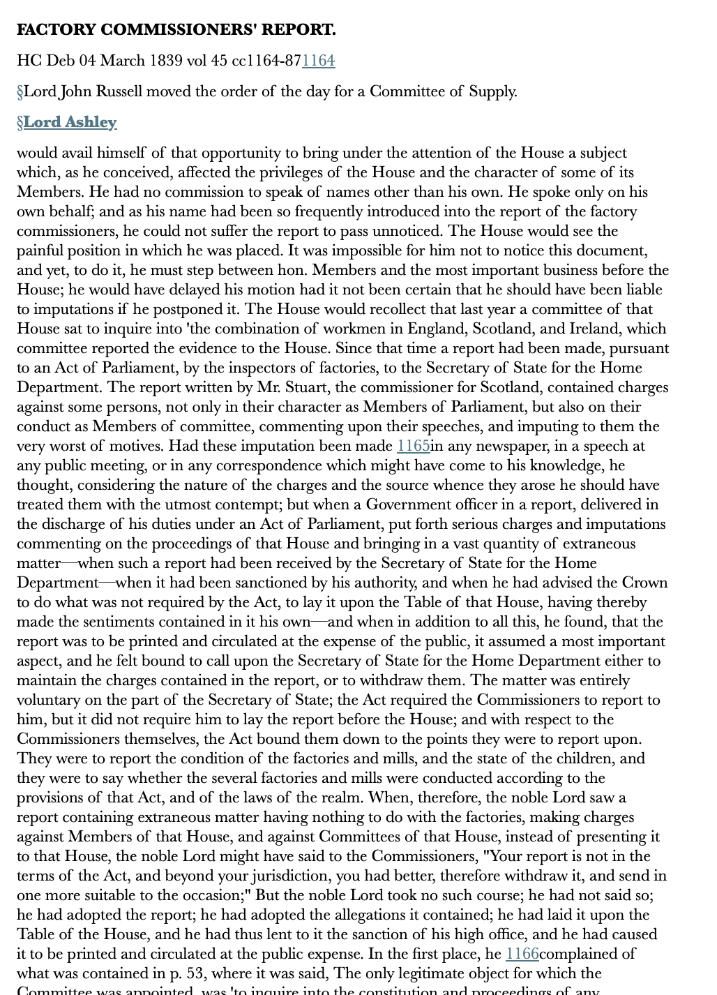 Factory Commissioners’ Report — 4 March 1839 — Commons