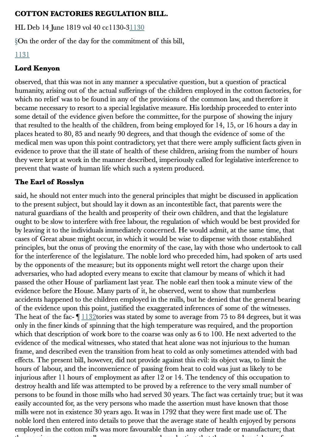 Cotton Factories Regulation Bill — 14 June 1819 — Lords