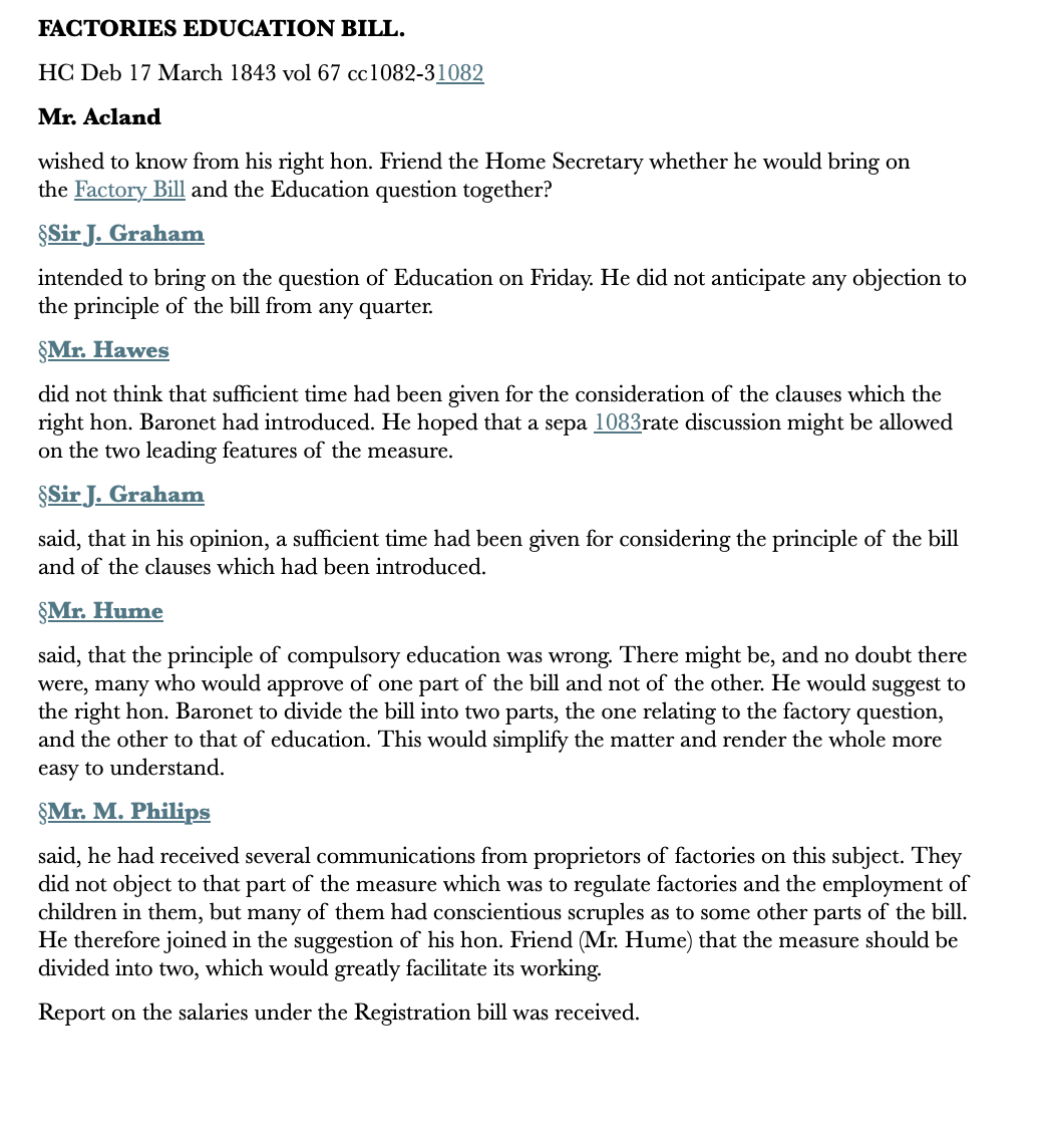 Factories Education Bill — 17 March 1843 — Commons