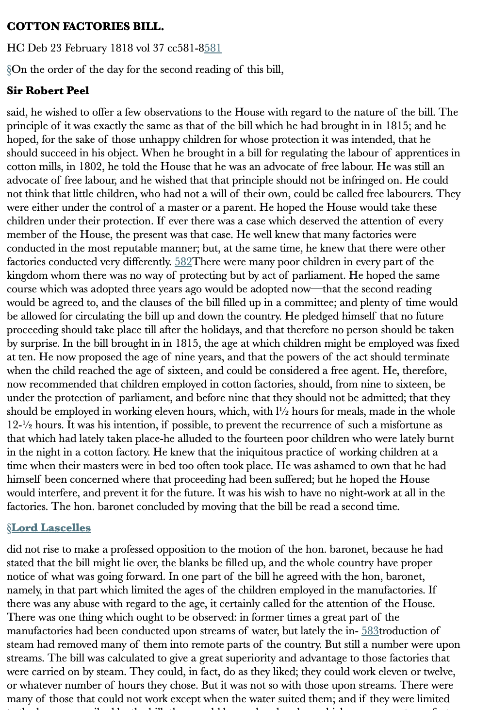 Cotton Factories Bill — 19 February 1818 — Commons