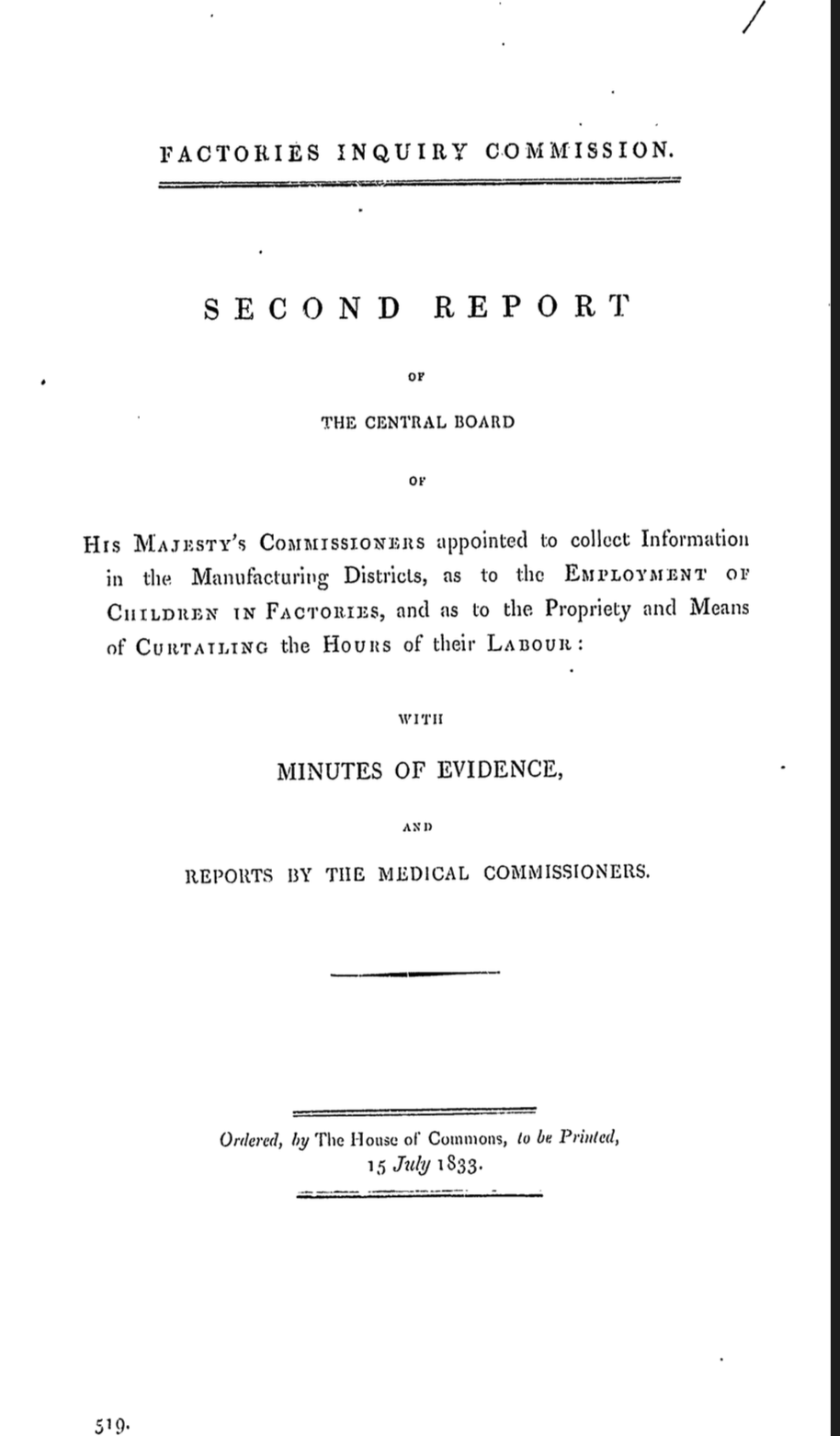 Factories Inquiry Commission: Second Report of the Central Board on the Employment of Children in Factories and the Regulation of Their Hours of Labour, with Minutes of Evidence and Reports by the Med