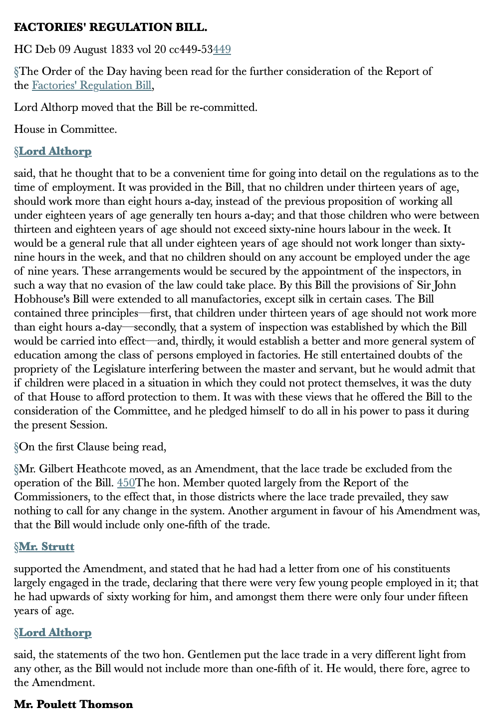 Factories’ Regulation Bill — 9 August 1833 — Commons
