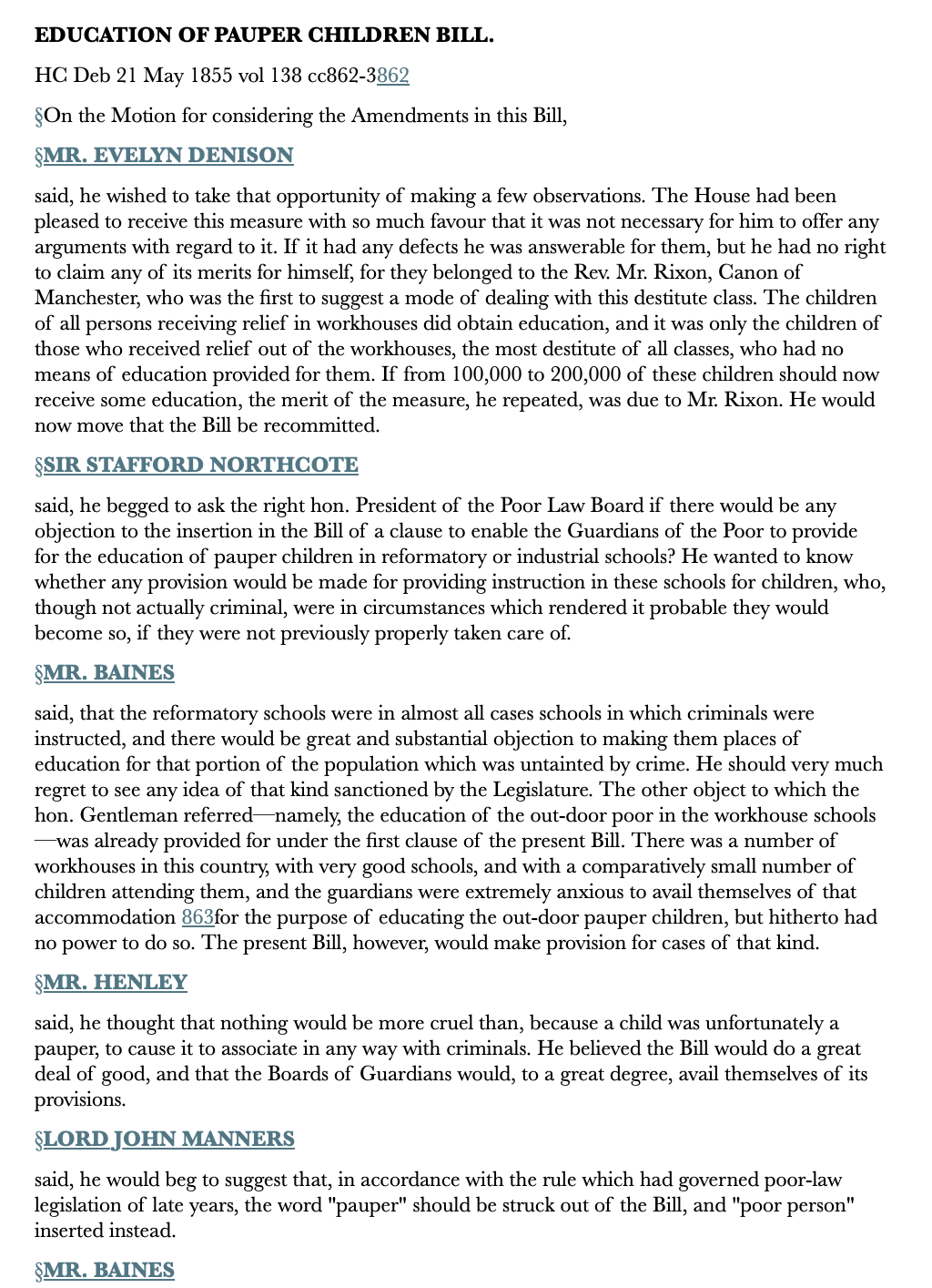 Education of Pauper Children Bill — 21 May 1855 — Commons