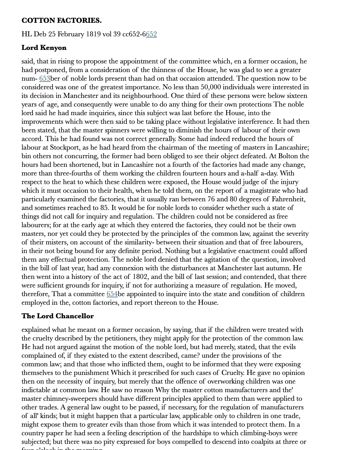 Cotton Factories — 25 February 1819 — Lords