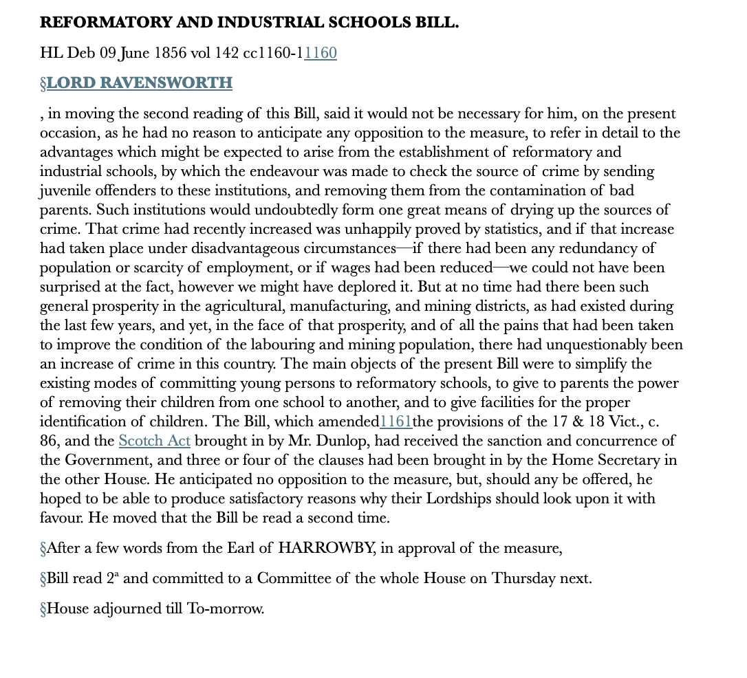Reformatory and Industrial Schools Bill — 9 June 1856 — Lords