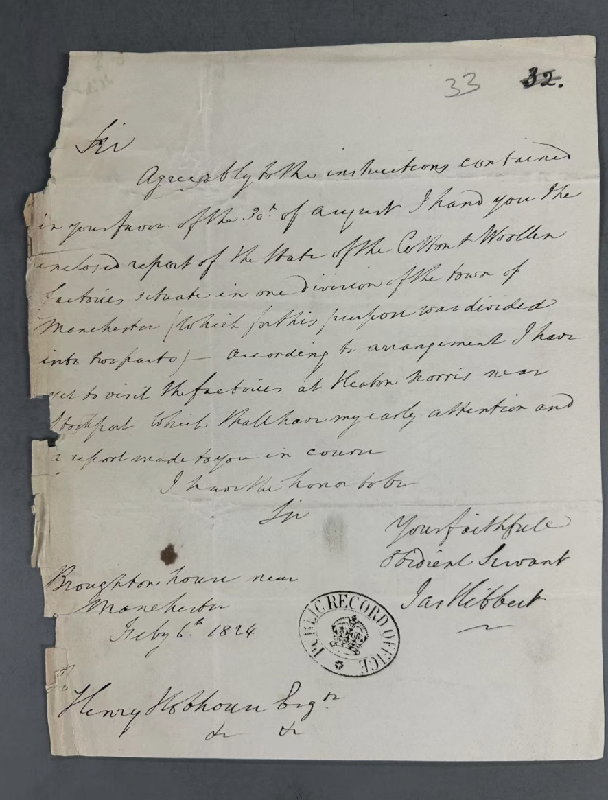 ff 33-33a. Reports on children working in cotton and woollen mills in Manchester. (1824)