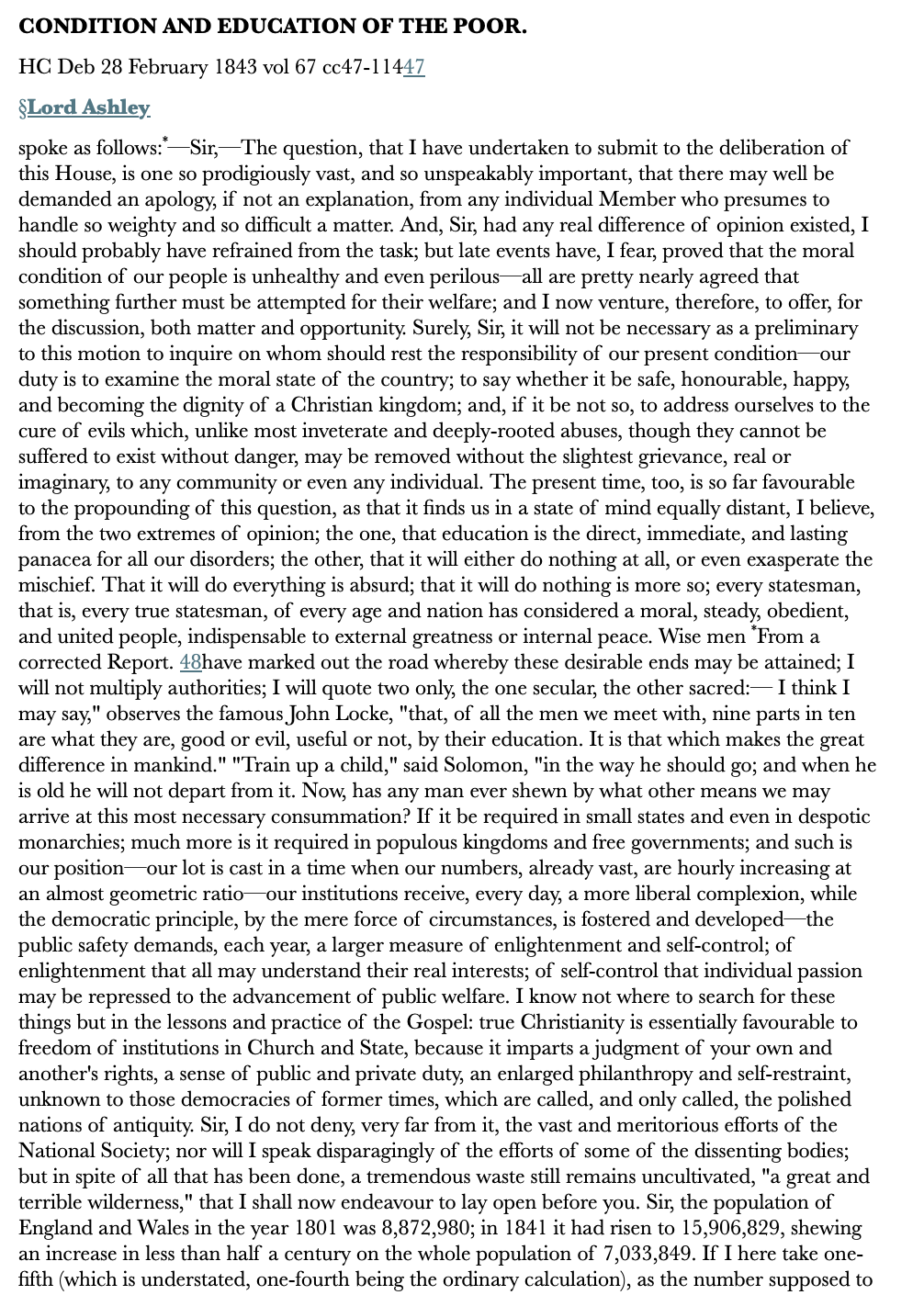 Condition and Education of the Poor — 28 February 1843 — Commons
