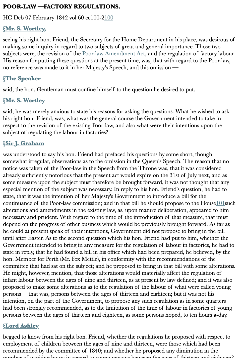 Poor-Law—Factory Regulations — 7 February 1842 — Commons