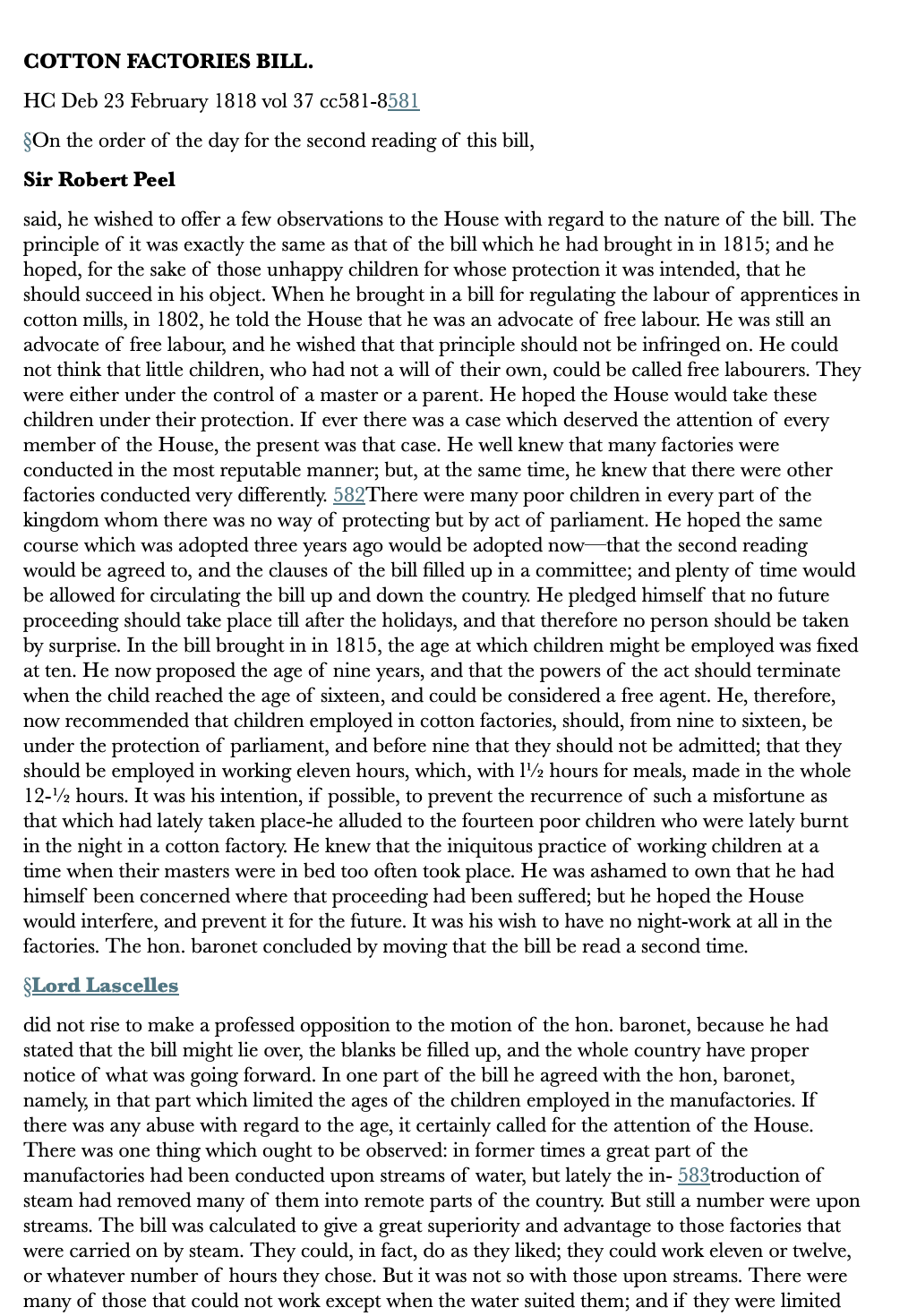Cotton Factories Bill — 23 February 1818 — Commons