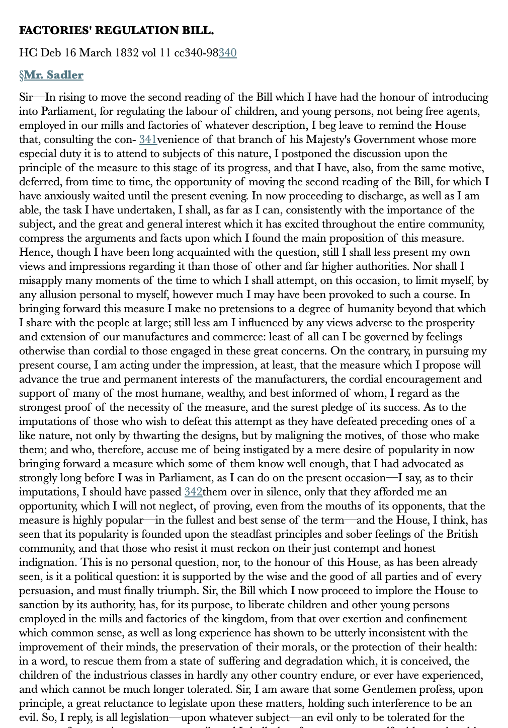 Factories’ Regulation Bill — 16 March 1832 — Commons