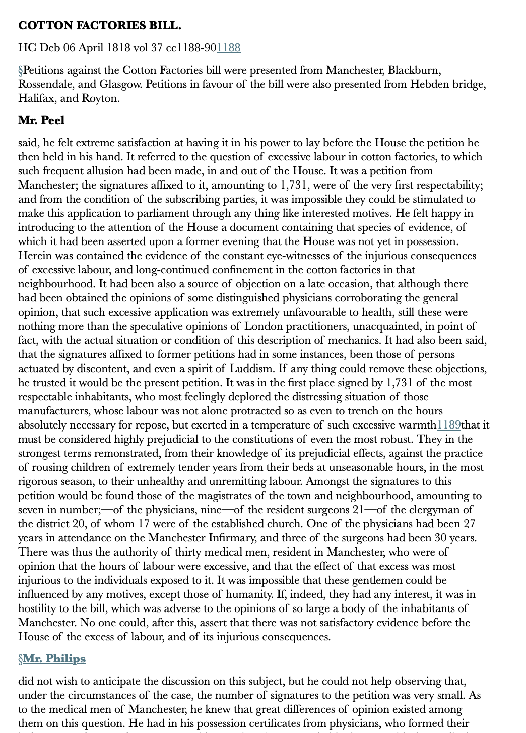 Cotton Factories Bill — 6 April 1818 — Commons