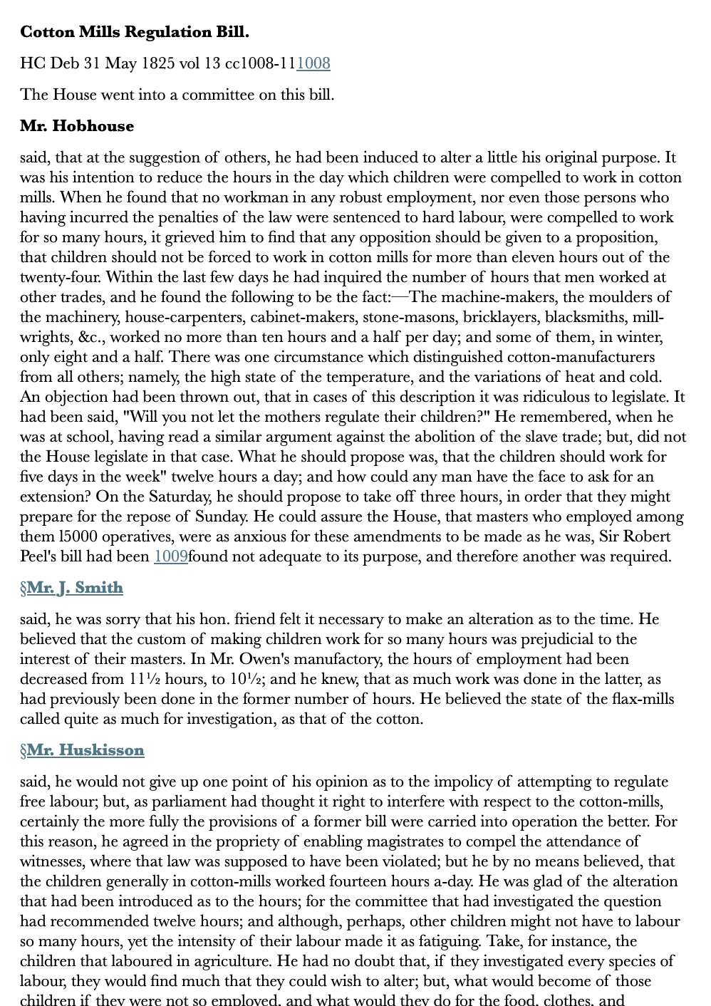 Cotton Mills Regulation Bill — 31 May 1825 — Commons
