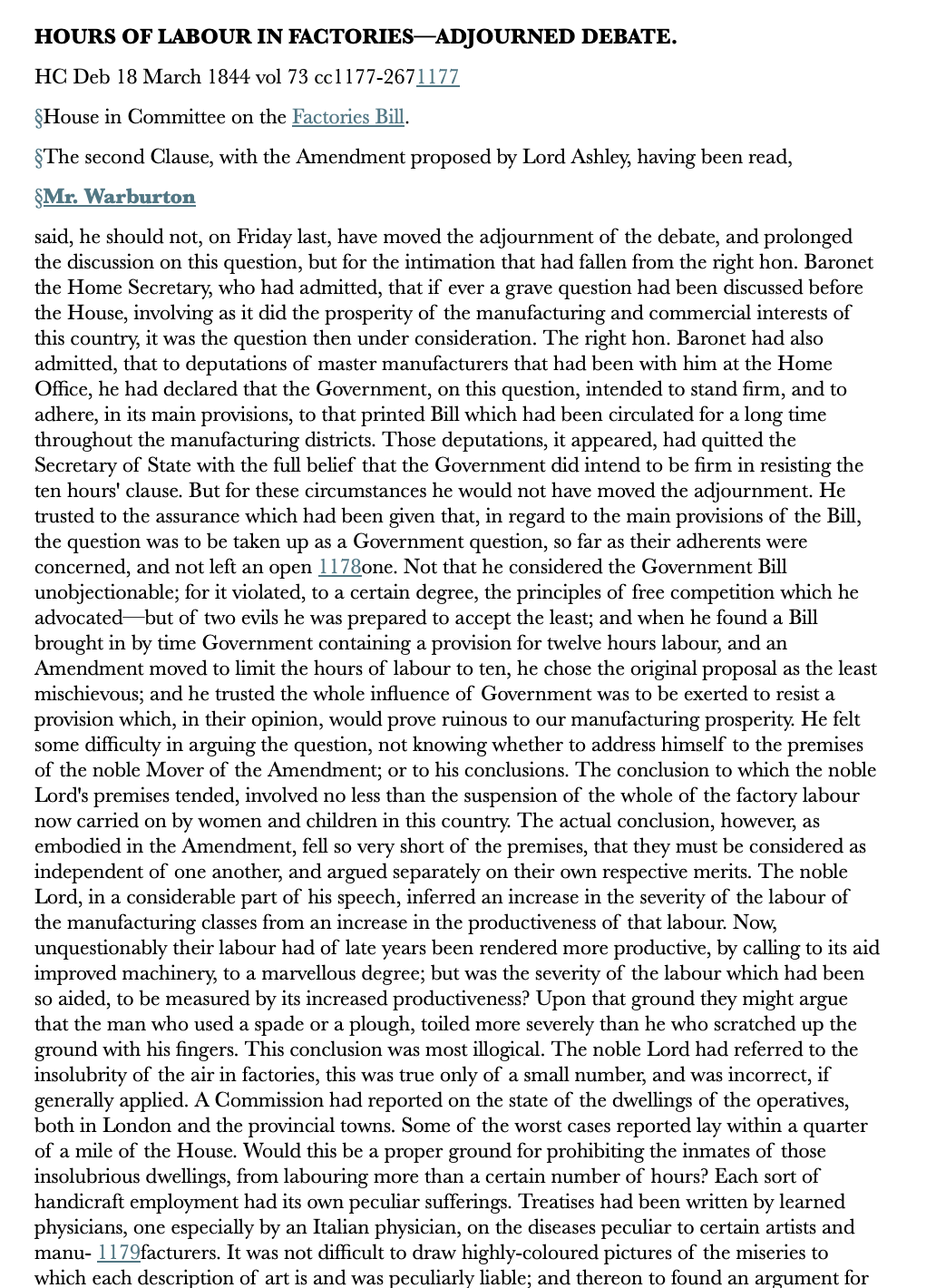 Hours of Labour in Factories—Adjourned — 18 March 1844 — Commons