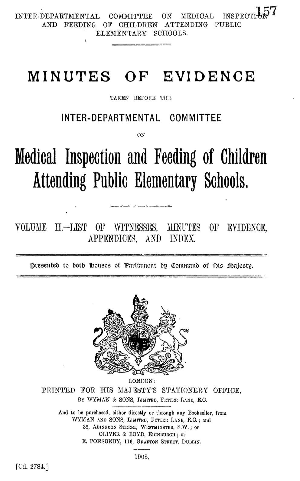 Inter-Departmental Committee on Medical Inspection and Feeding of Children Attending Public Elementary Schools 1906