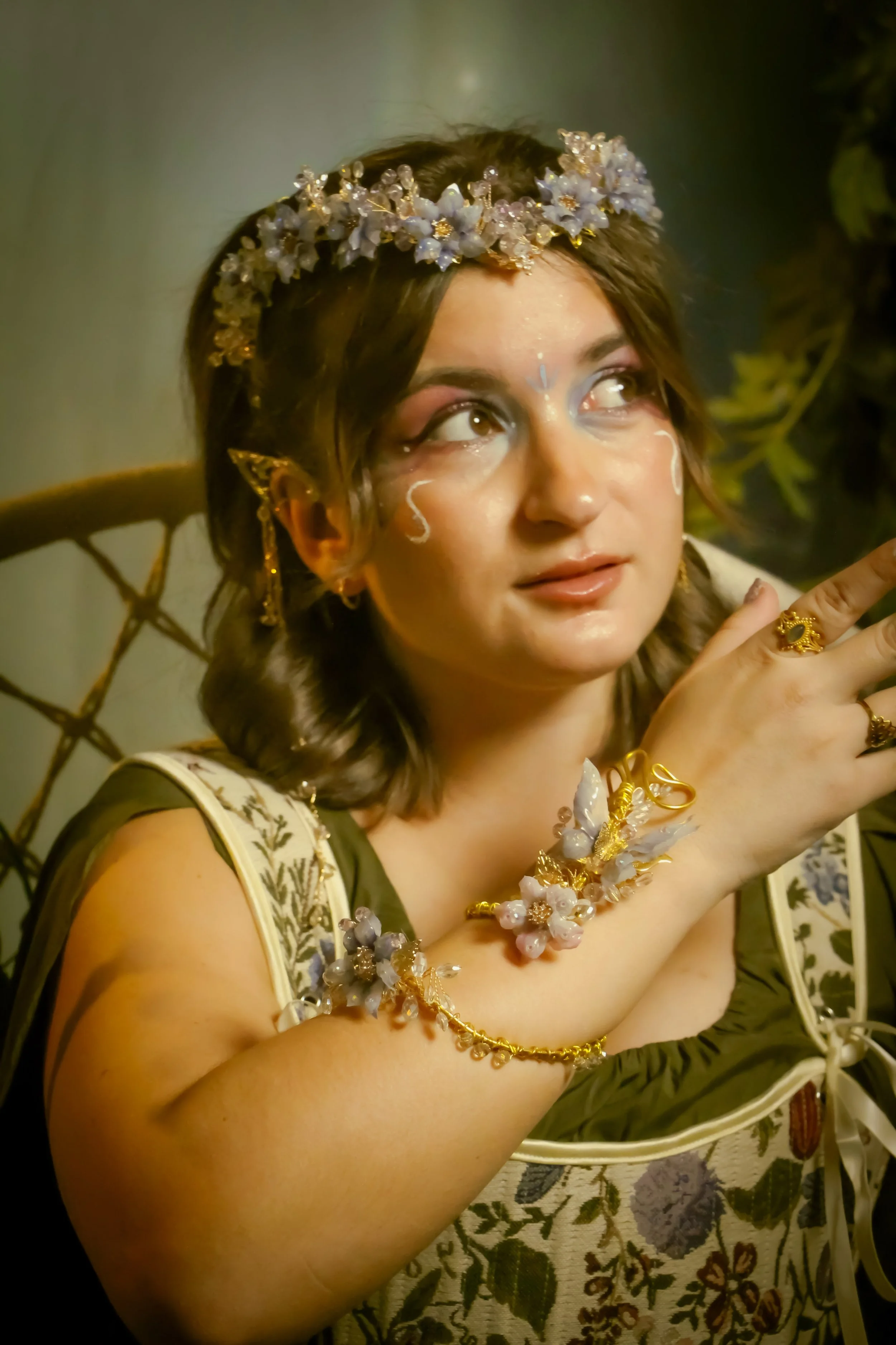 Forest Fairy Fae Faerie Wearing Flower Crown Tiara Portrait
