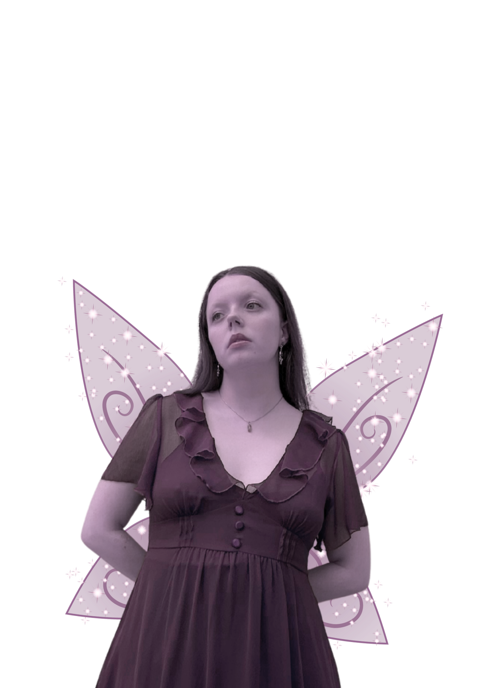 Pink Fairy Fae Faerie Looking Up With Long Brown Hair Wearing Frilly Dress