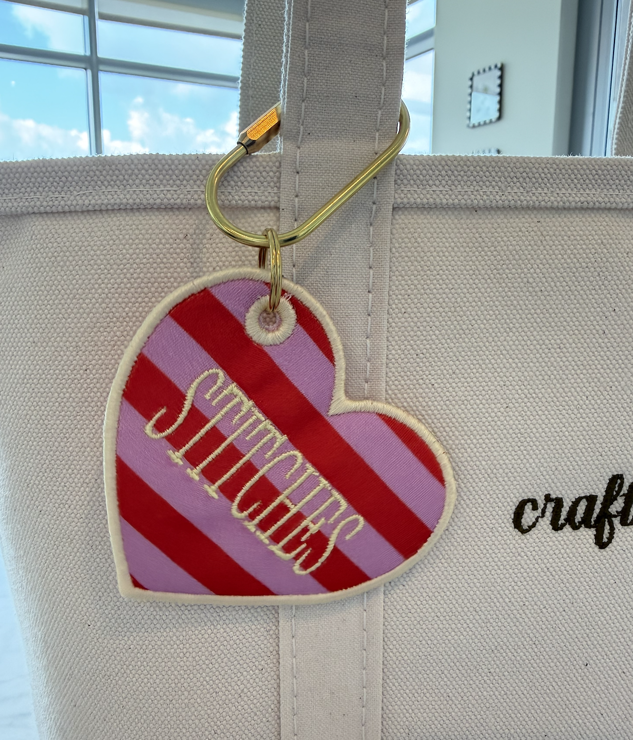 Stitches Bag Tag - Red & Pink Stripes