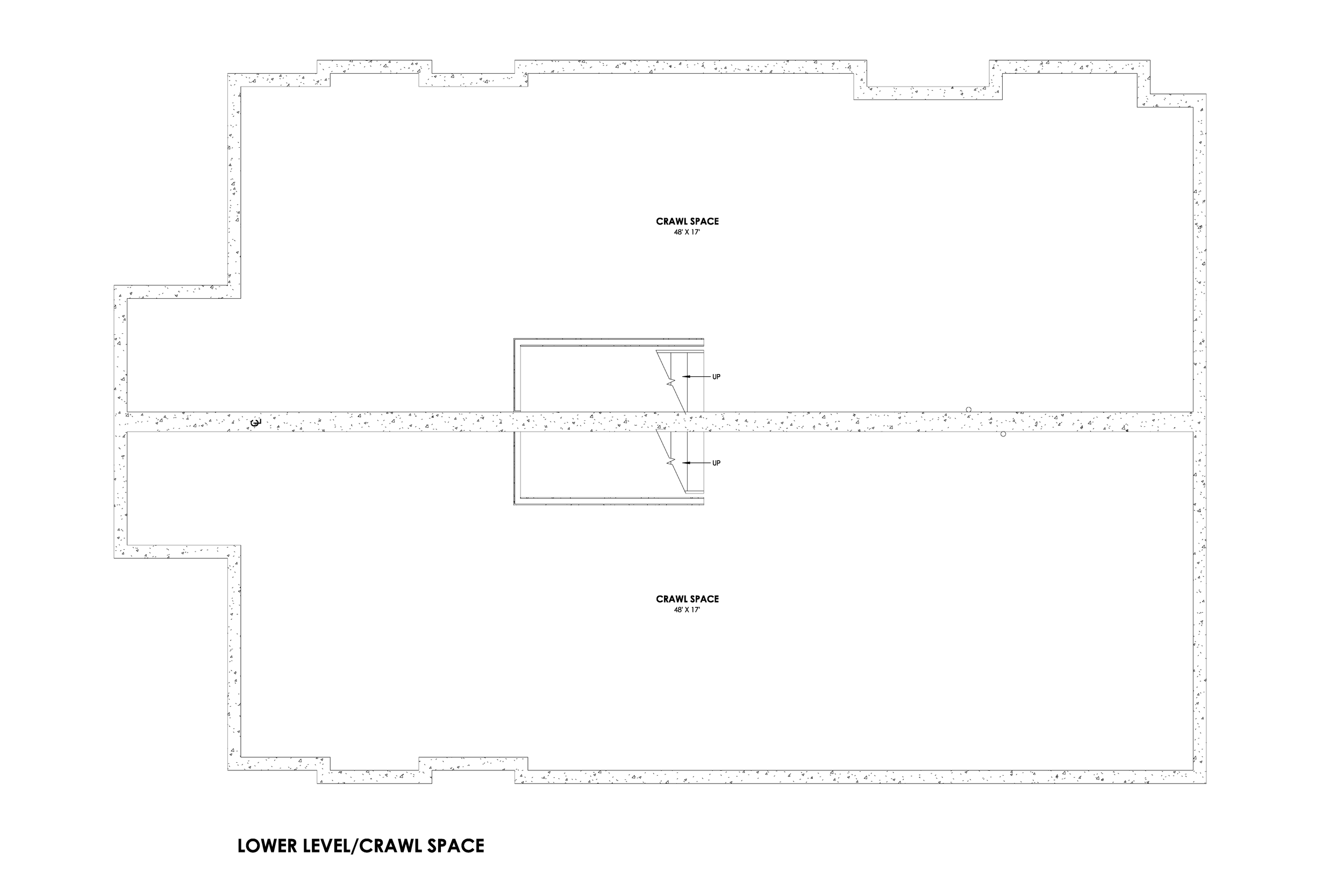 Lower level plan of the Blythe duplex, showing the sealed crawl space beneath each unit with stair access.