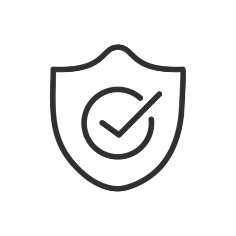 Shield icon with check mark in the center, symbolizing security or protection.