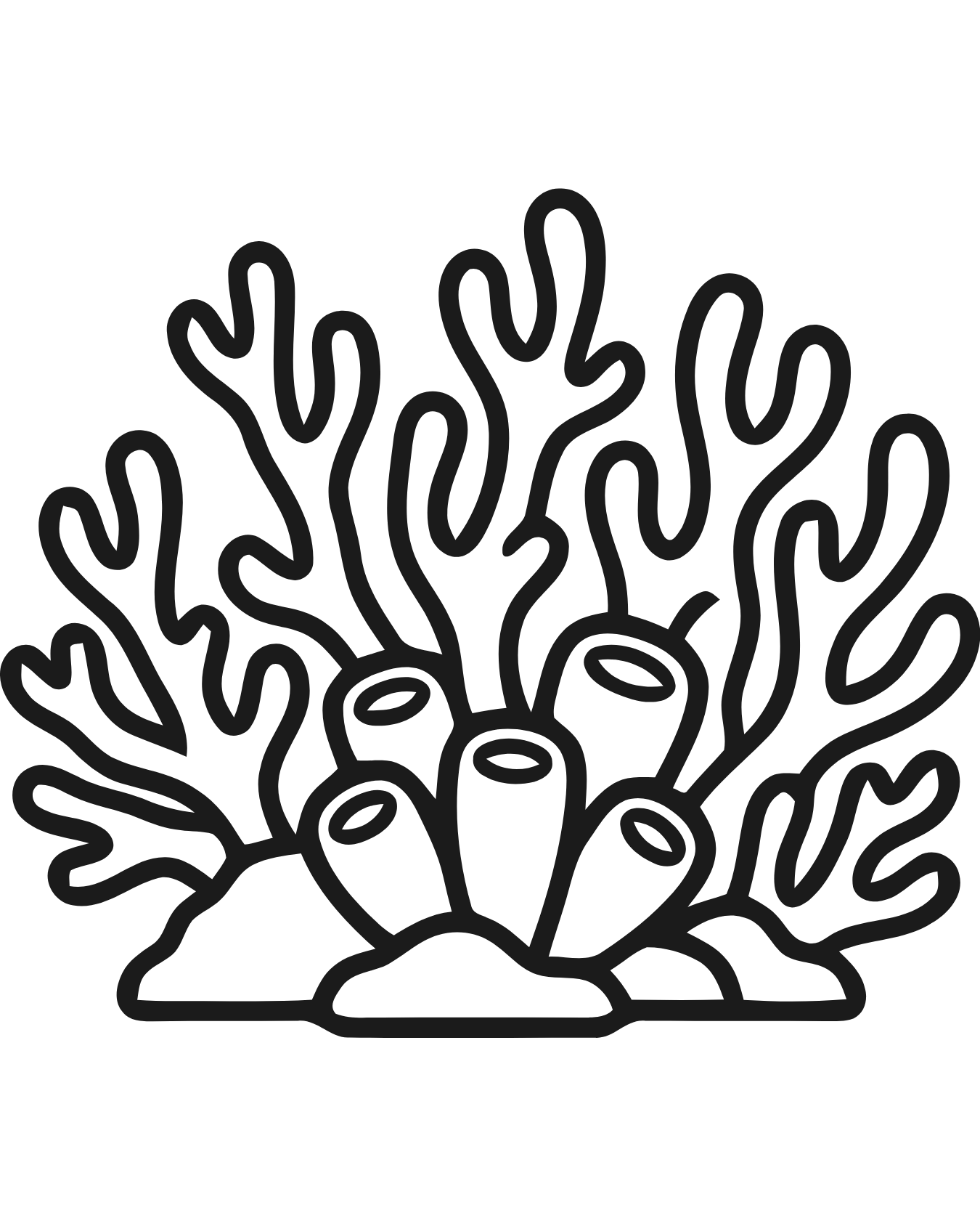 Line drawing of a coral plant with branching arms and textured surface.