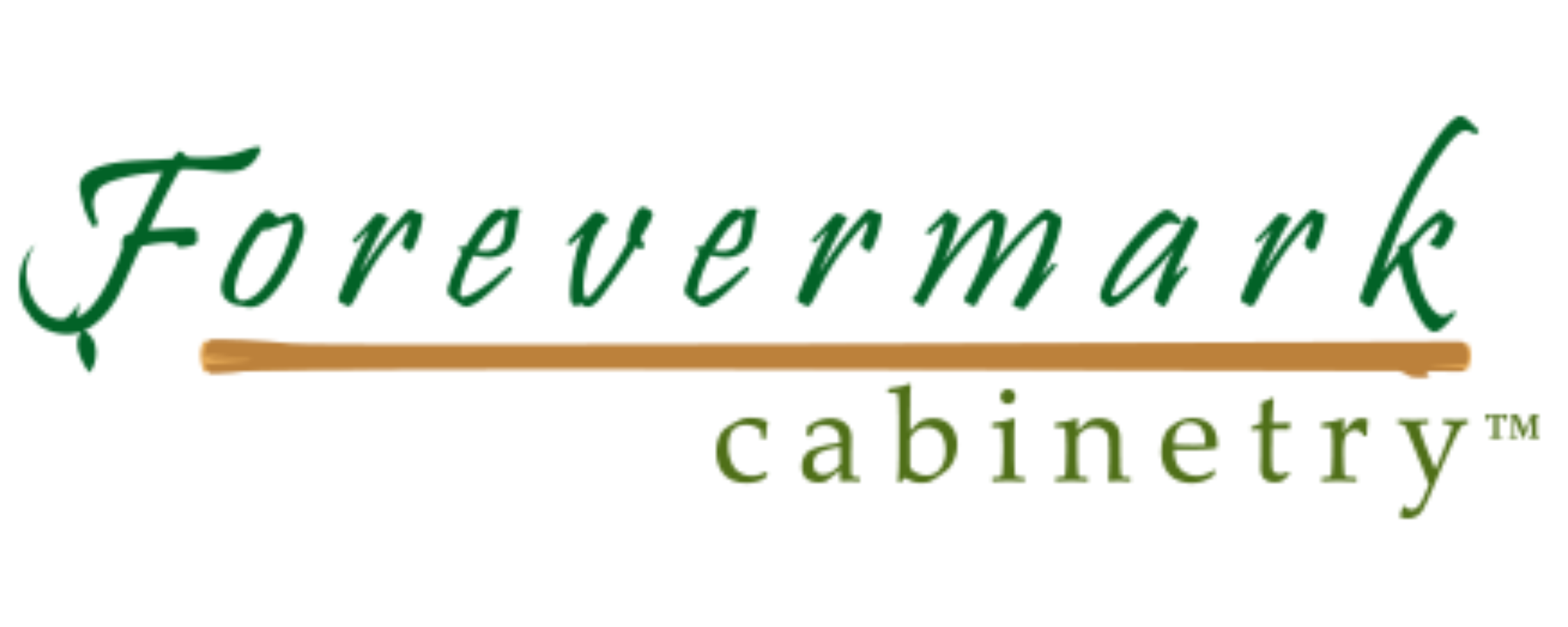 Forevermark Cabinetry logo with green text and brown underline.