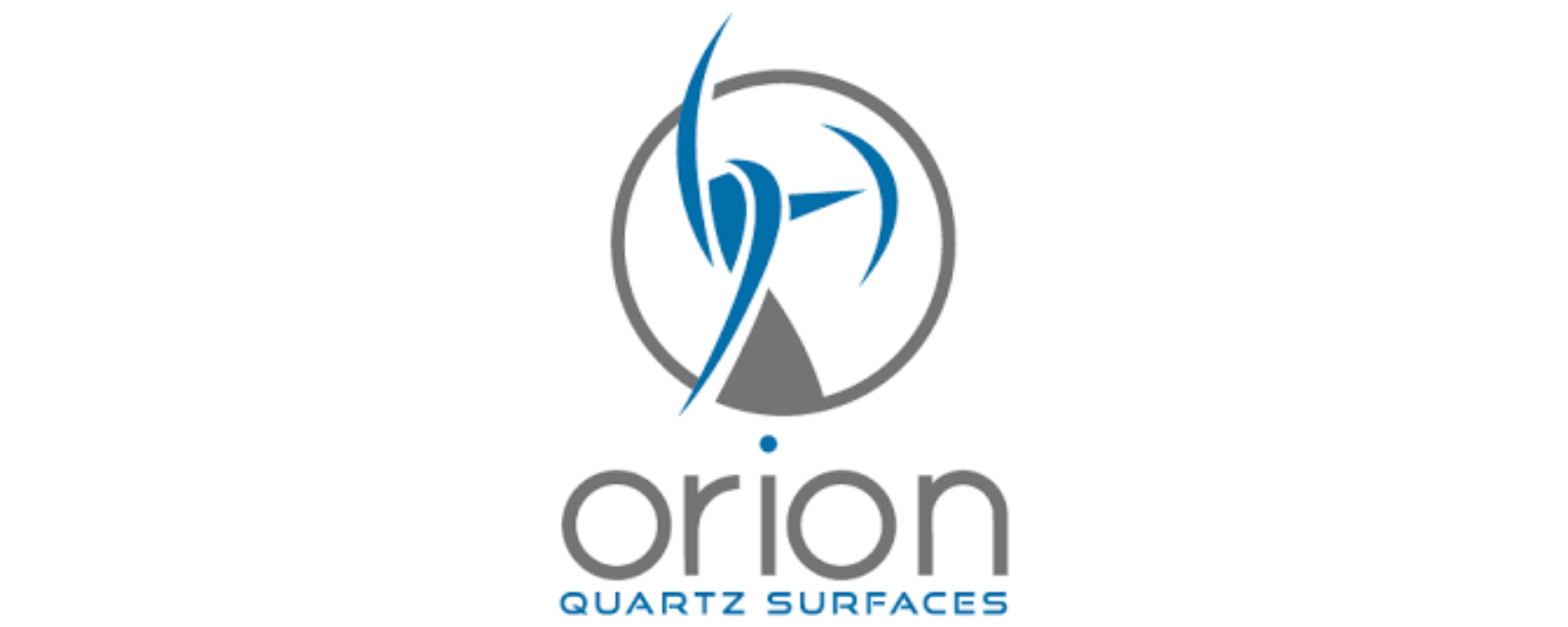 Logo for Orion Quartz Surfaces featuring a stylized blue and gray icon above the text.